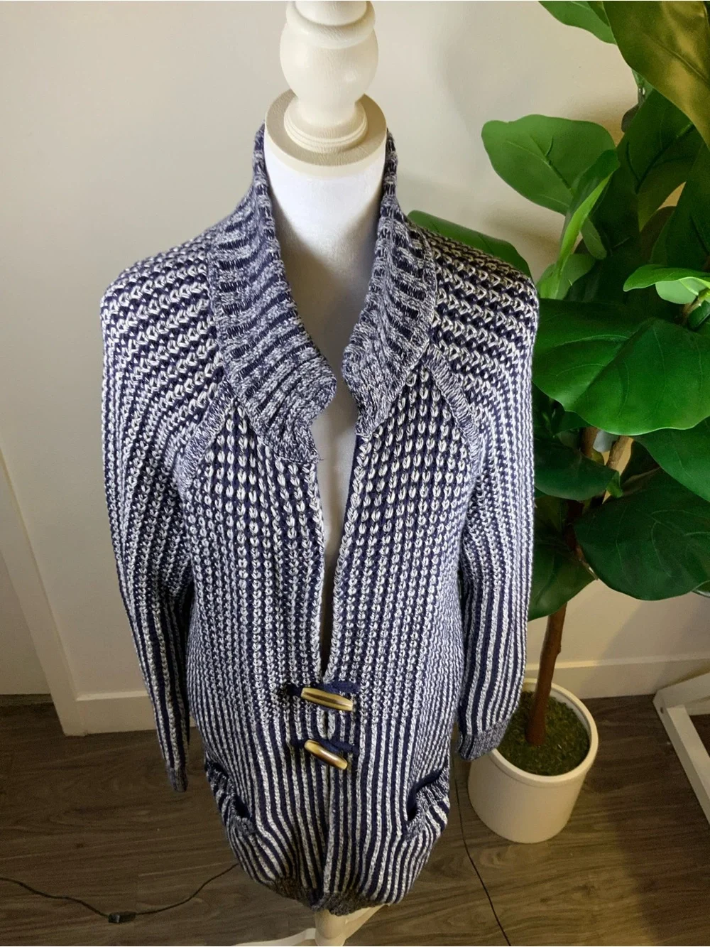 GAP Navy and White Teddy Toggle Cardigan Jacket